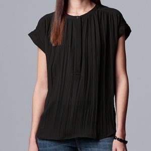 Simply Vera Vera Wang PETITE 🆕Shirred Popover top Medium, black